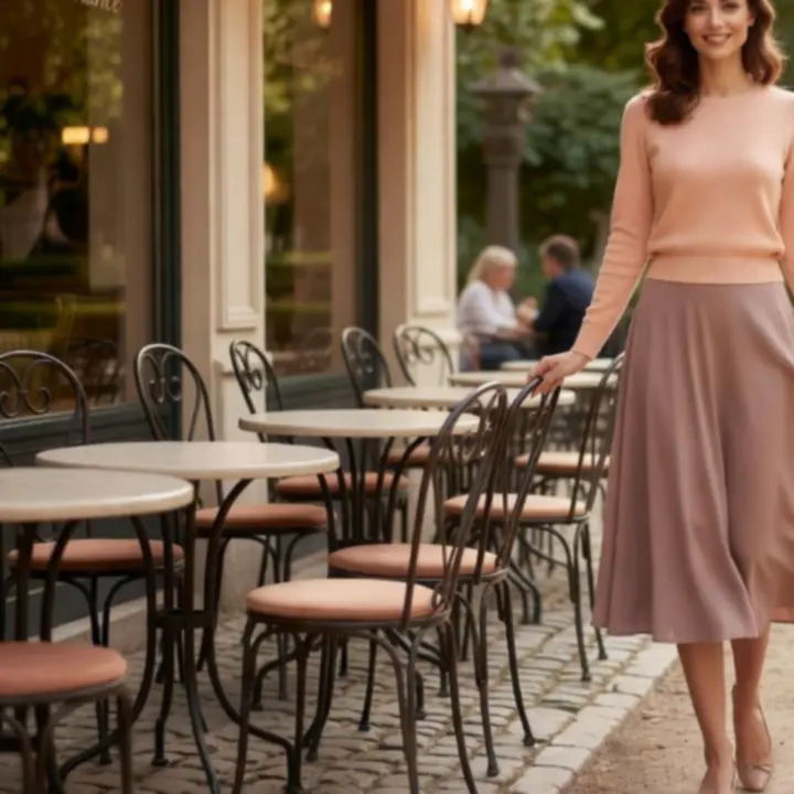 Randi outfit midi szoknyával és romantikus felsővel